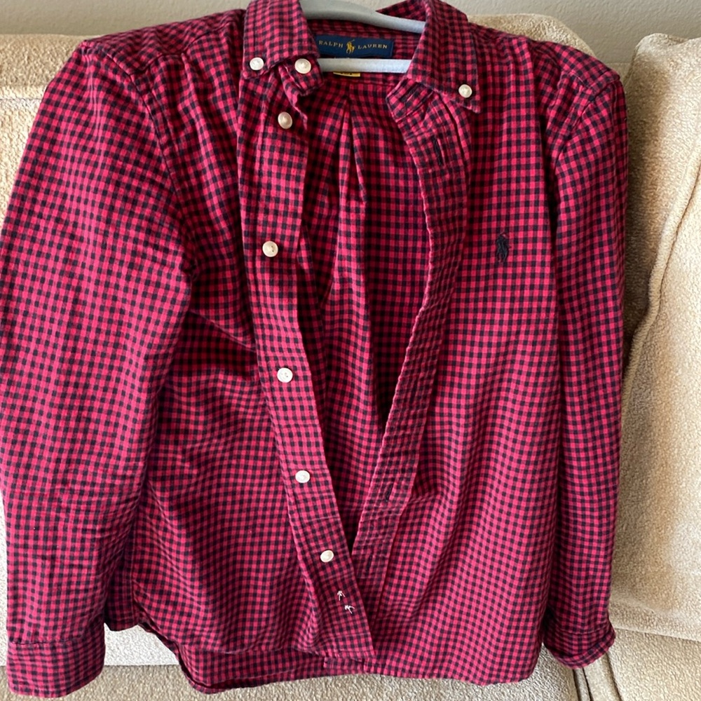 Red and black button down